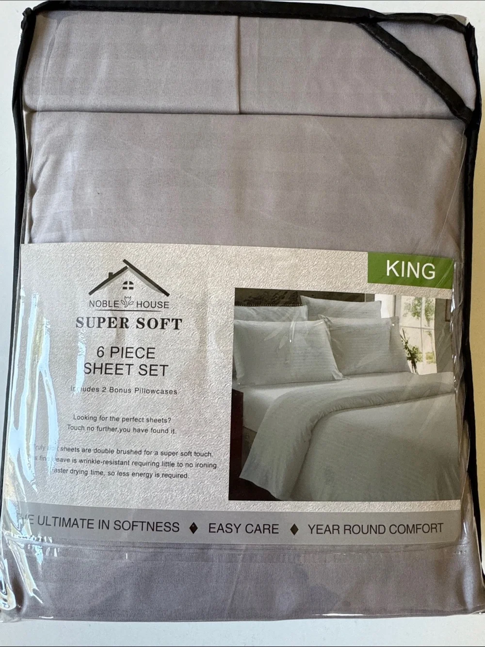 NEW King Super Soft 6-Piece Sheet Set-Gray w/stripes includes 2 bonus pillowcase